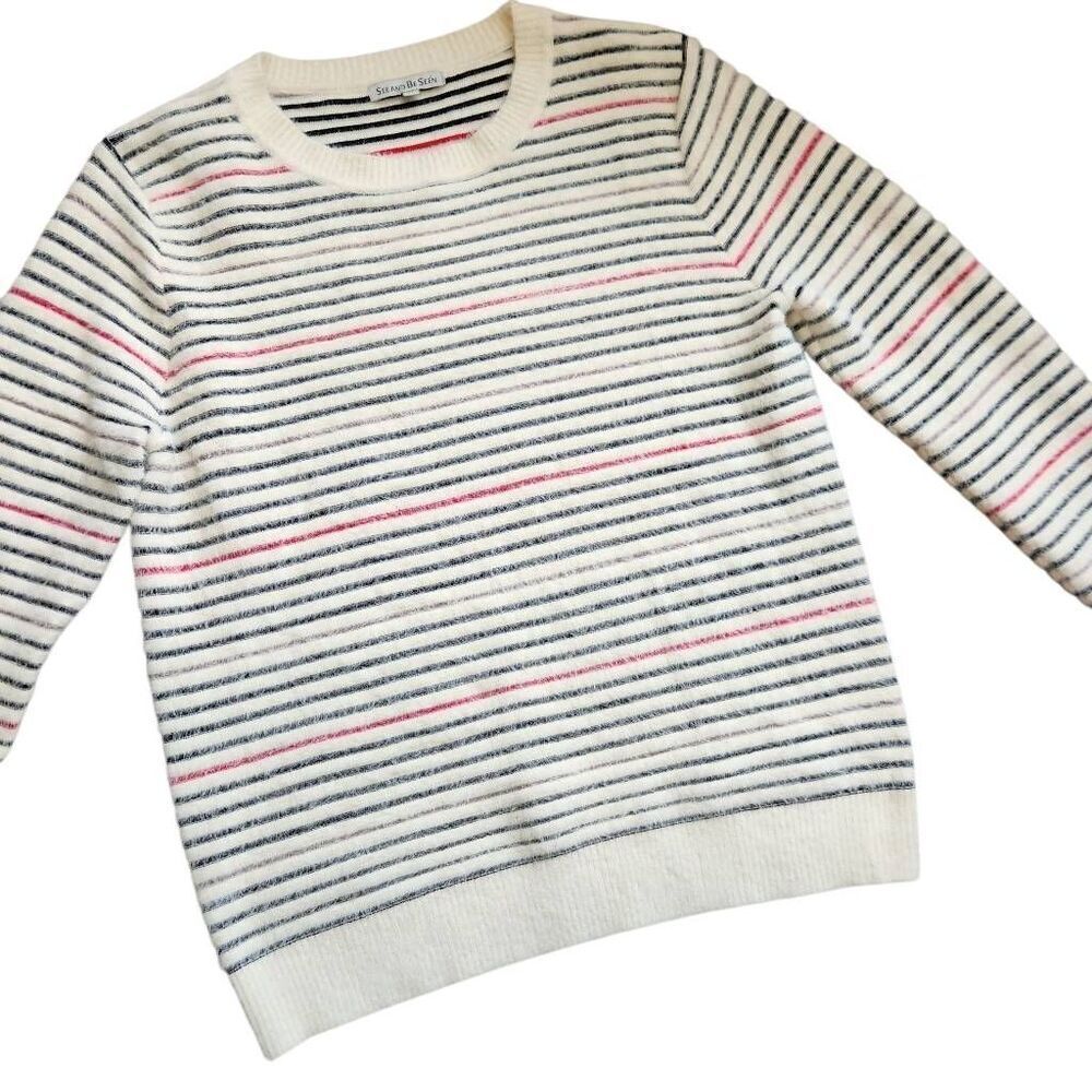 See and Be Seen Sweater Womens Medium Striped Fuzzy Soft Nautical